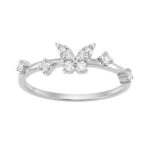 Elegant 10K White Gold Ladies Ring With 1/5Ct Round Diamond And Butterfly Design
