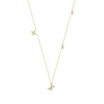 Elegant 10K Yellow Gold 1/3Ct Ladies Necklace Round Diamond Accents Butterfly And Star Charms