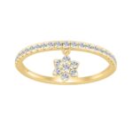 Elegant 10K Yellow Gold 1/4Ct Ladies Ring With Round Diamond Accents And Dangling Flower Charm