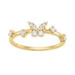 Elegant 10K Yellow Gold Ladies Ring With 1/5Ct Round Diamond And Butterfly Design