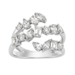 Elegant 14K White Gold 1 1/2Ct Diamond Ring Mixed Cuts: Round, Marquise, Pear, Emerald & Oval, Women Fashion Jewelry (Color F-G -Clarity Vs1/Vs2)