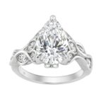 Elegant 14K White Gold 4 1/5Ct Diamond Ring Round, Pear & Marquise With Marquise Side Stones, Women Fashion Ring 3Ct Pear Center Stone (Color F-G -Cla