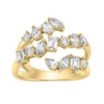 Elegant 14K Yellow Gold 1 1/2Ct Diamond Ring Mixed Cuts: Round, Marquise, Pear, Emerald & Oval, Women?S Fashion Jewelry (Color F-G -Clarity Vs1/Vs2)