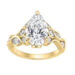 Elegant 14K Yellow Gold 4 1/5Ct Diamond Ring Round, Pear & Marquise With Marquise Side Stones, Women Fashion Ring 3Ct Pear Center Stone (Color F-G -Cl