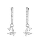 Fashion 10K White Gold 1/3Ct Ladies Hoop Earrings With Round Diamonds Butterfly Bliss Design For Ladies