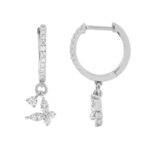 Fashion 10K White Gold 1/3Ct Ladies Hoop Earrings With Round Diamonds Butterfly Bliss Design For Ladies - Image 2