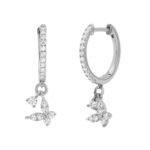 Fashion 10K White Gold 1/3Ct Ladies Hoop Earrings With Round Diamonds Butterfly Bliss Design For Ladies - Image 3