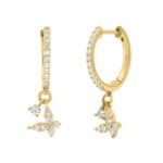 Fashion 10K Yellow` Gold 1/3Ct Ladies Hoop Earrings With Diamonds Butterfly Bliss Design For Ladies - Image 3
