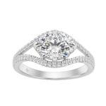 Luxury 14K White Gold 1 3/4Ct Lab Grown Diamond Ring 1 1/2Ct Oval Center And Round Diamond Ladies Engagement Ring (Color F-G -Clarity Vs1/Vs2)