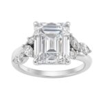 Luxury 14K White Gold 5 1/2Ct Lab-Grown Diamond Ring 5Ct Emerald Center With Marquise & Round Side Stones For Women Engagement Ring (Color F-G -Cl