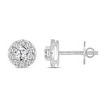 LADIES STUD EARRINGS 1CT ROUND DIAMOND 14K WHITE GOLD - Image 2