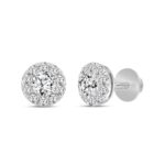 LADIES STUD EARRINGS 1CT ROUND DIAMOND 14K WHITE GOLD - Image 3