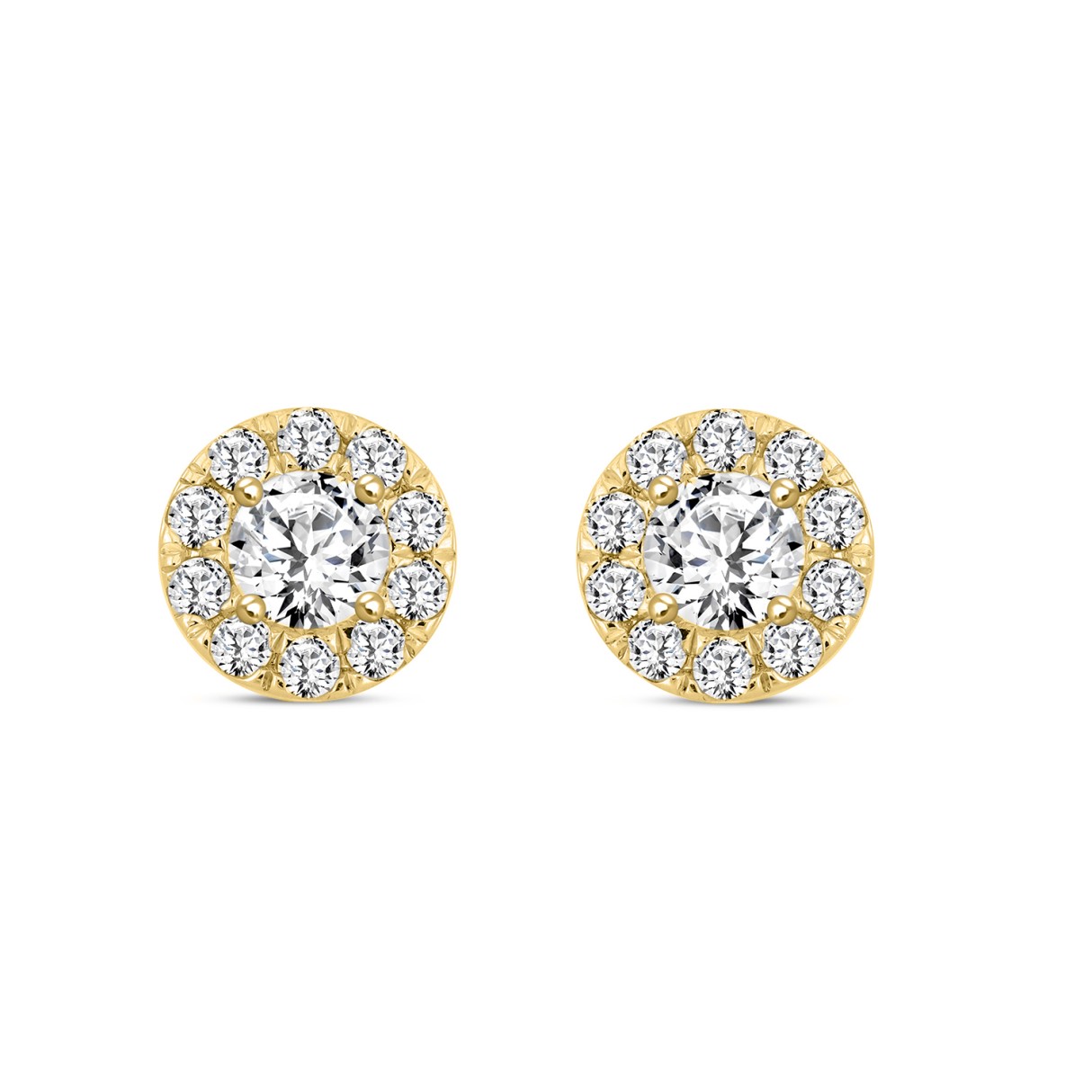 LADIES STUD EARRINGS 1CT ROUND DIAMOND 14K YELLOW GOLD - Image 1