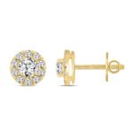 LADIES STUD EARRINGS 1CT ROUND DIAMOND 14K YELLOW GOLD - Image 2
