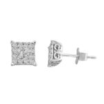 LADIES EARRINGS 0.50CT ROUND/PRINCESS DIAMOND 14K WHITE GOLD