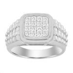 Sterling Silver Men’S Diamond Ring 0.50Ct Round Cut Square Cluster Brilliant Diamond Ring For Him