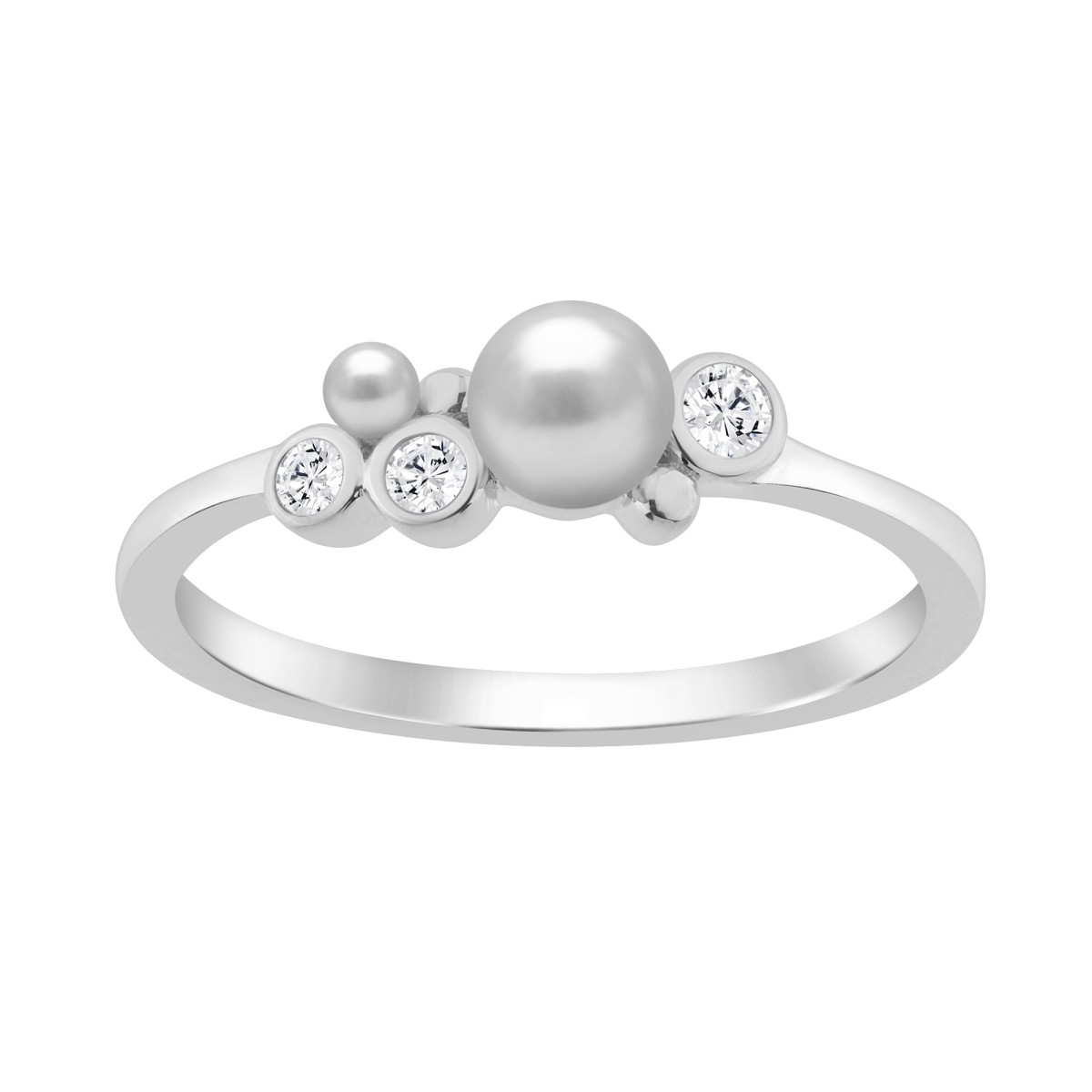Sterling Silver 0.10Ct Round Diamond & White Pearl Cluster Ring Elegant Ladies Fashion & Engagement Ring - Image 1