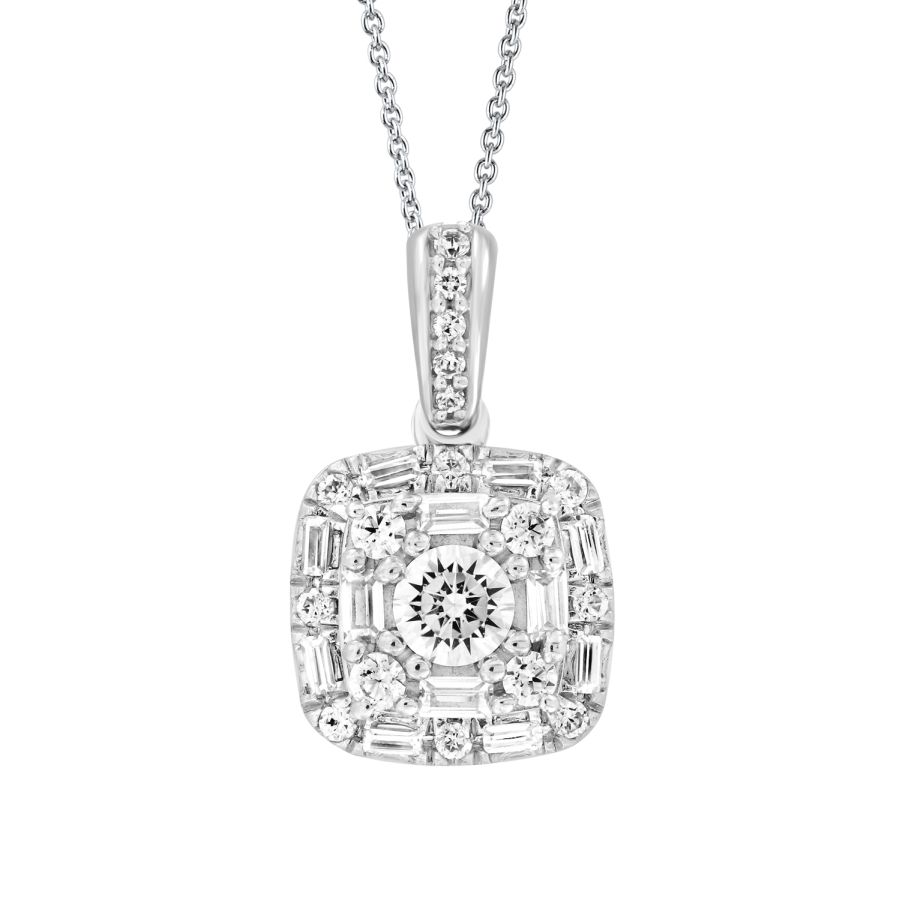 LADIES PENDANT 0.50CT ROUND/BAGUETTE DIAMOND 14K WHITE GOLD - Image 1
