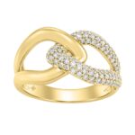1/2Ct Round Diamond Ring In 14K Yellow Gold Women Interlocked Link Fashion Ring (Color F-G -Clarity Vs1/Vs2)