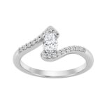 10K White Gold 3/8Ct Pear & Round Cut Diamond Engagement Ring 1/4Ct Pear Center Stone Ladies Fashion Bridal Ring (Color F-G -Clarity Vs1/Vs2)