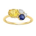Women 14K Yellow Gold Engagement Fashion Ring 1 1/2Ct Round Diamond, Blue Sapphire & Yellow Sapphire Oval & Round Cut (Color F-G -Clarity Vs1/Vs2)