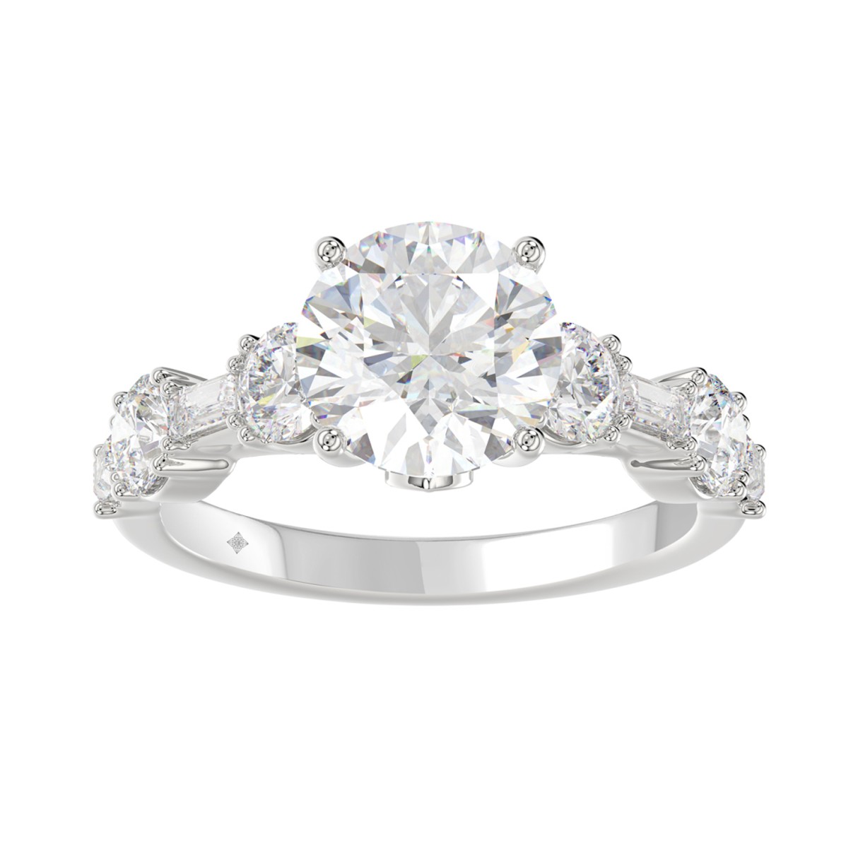LADIES RING 3CT ROUND/BAGUETTE DIAMOND 14K WHITE GOLD (CENTER STONE ROUND DIAMOND 2.00CT) - Image 1