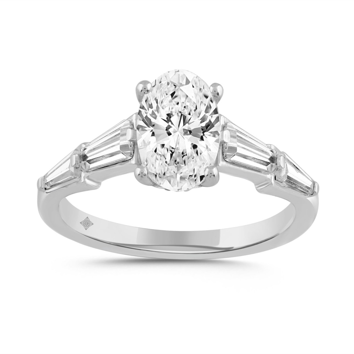 LADIES RING 3CT ROUND/OVAL/BAGUETTE DIAMOND 14K WHITE GOLD (CENTER STONE OVAL DIAMOND 2CT ) - Image 1