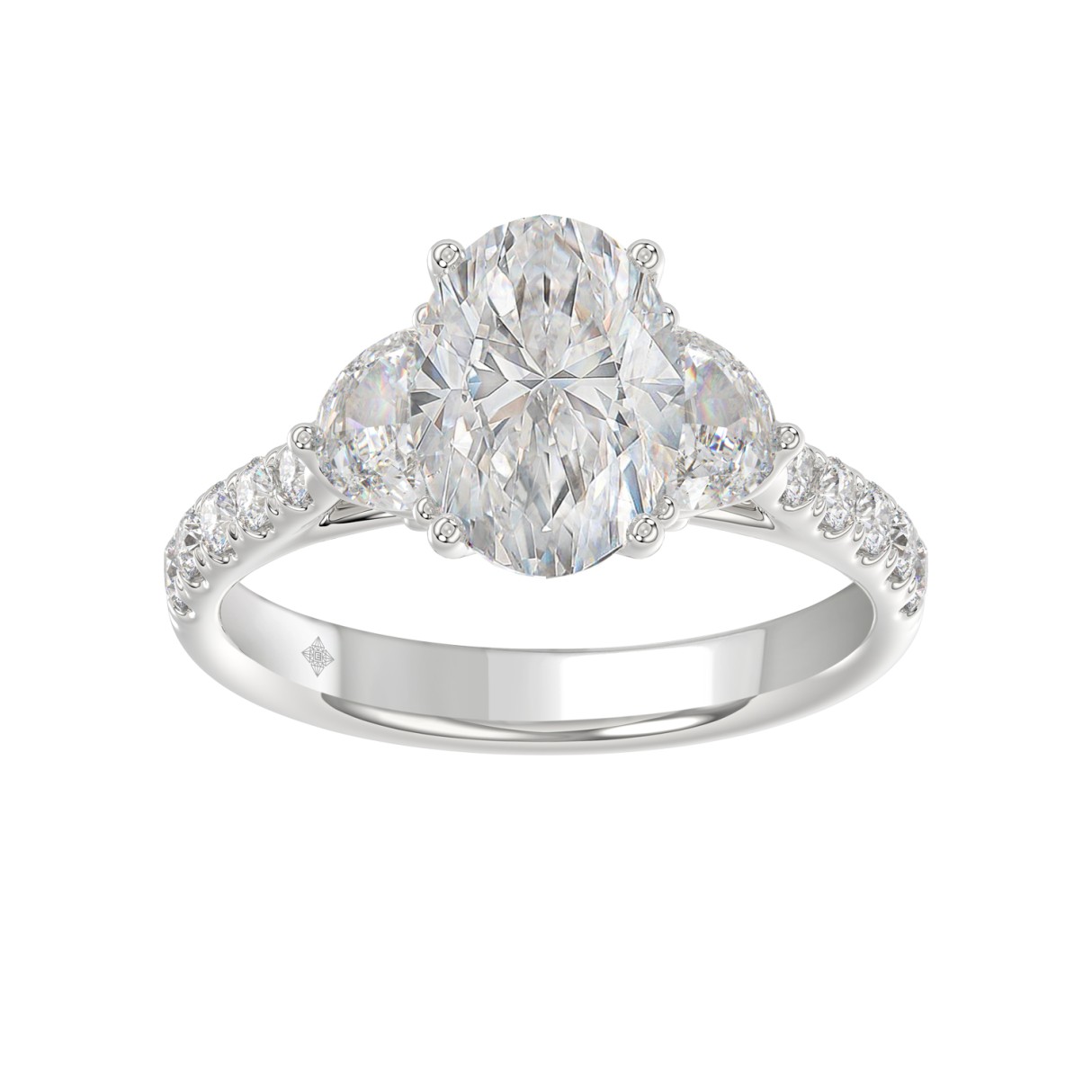 LADIES RING 3CT ROUND/OVAL/HALF MOON DIAMOND 14K WHITE GOLD (CENTER STONE OVAL DIAMOND 2CT ) - Image 1