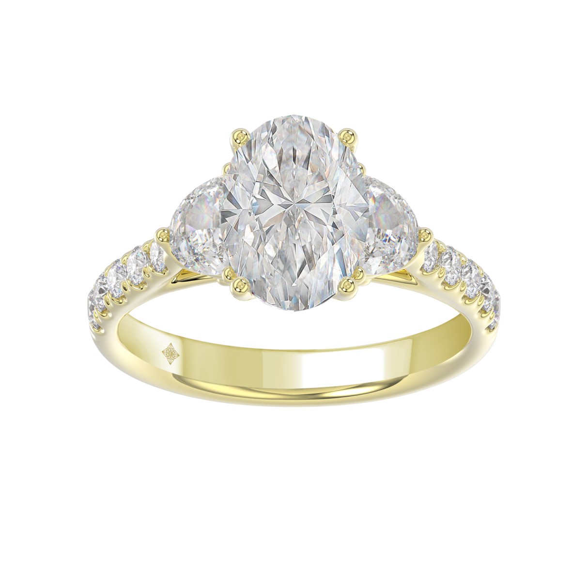 LADIES RING 3CT ROUND/OVAL/HALF MOON DIAMOND 14K YELLOW GOLD (CENTER STONE OVAL DIAMOND 2CT ) - Image 1