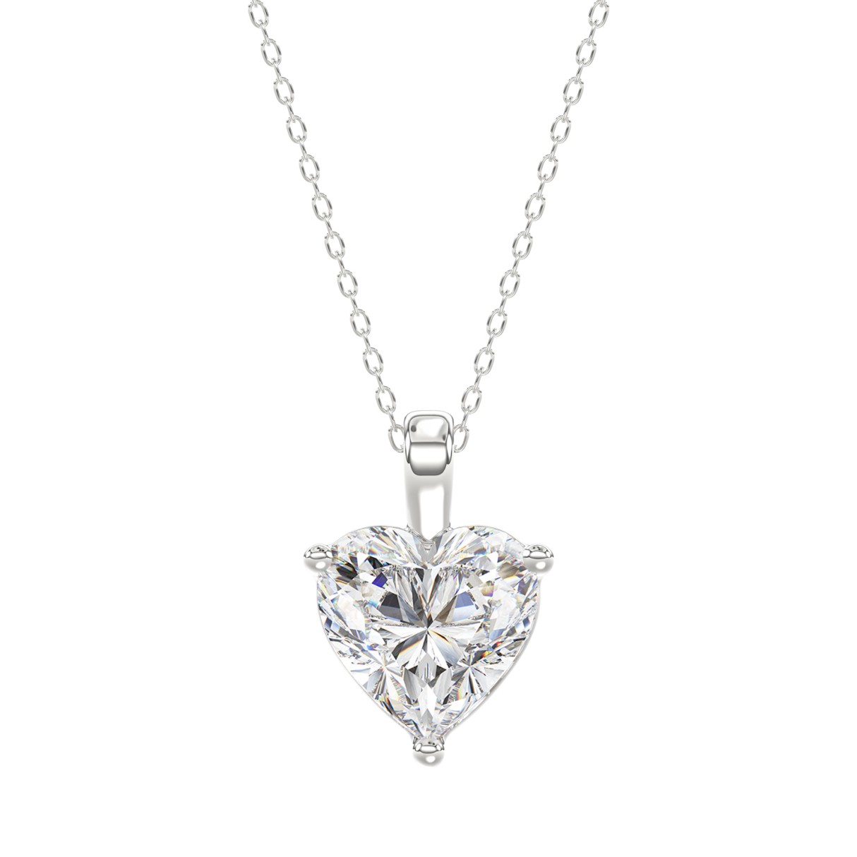 LADIES SOLITAIRE PENDANT WITH CHAIN 3CT HEART DIAMOND 14K WHITE GOLD - Image 1