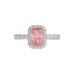 14K White Gold 4.00Ct Round Diamond Halo Ring For Women 3.00Ct Pink Radiant Cut Center Stone  With Round Diamond Halo (Color F-G -Clarity Vs1/Vs2) - Image 5