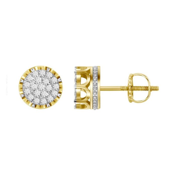 LADIES STUD EARRINGS 0.50CT ROUND DIAMOND 10K YELLOW GOLD - Image 1