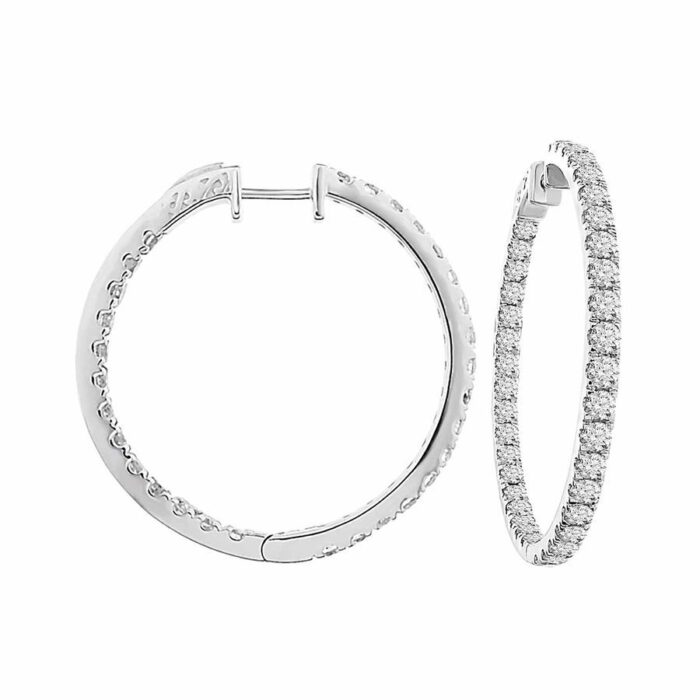 LADIES HOOP EARRINGS 5.00CT ROUND DIAMOND 10K WHITE GOLD - Image 1