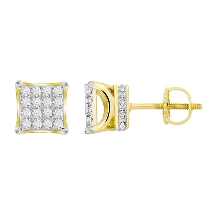 LADIES STUD EARRINGS 1.00CT ROUND DIAMOND 10K YELLOW GOLD - Image 1