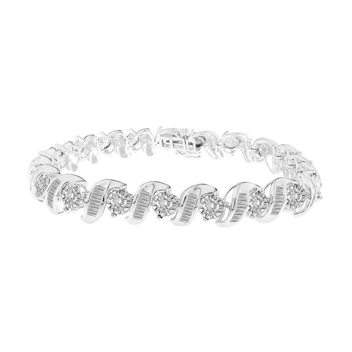 LADIES BRACELET 5.00CT ROUND/BAGUETTE DIAMOND 10K WHITE GOLD - Image 1
