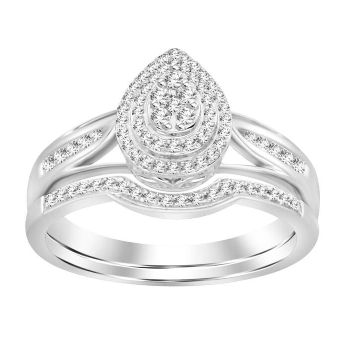 LADIES BRIDAL SET 0.30CT ROUND DIAMOND 10K WHITE GOLD - Image 1