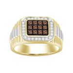 MEN'S RING 0.50CT ROUND DARK BROWN DIAMOND 10K WHITE/YELLOW GOLD