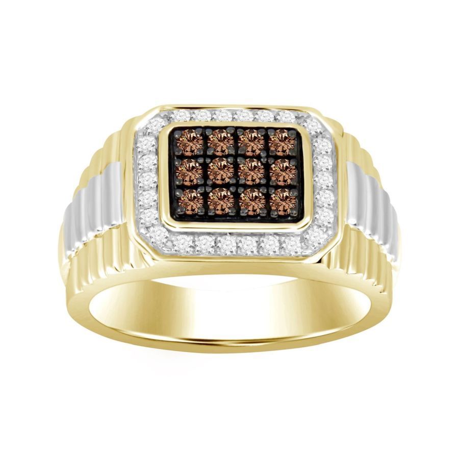 MEN'S RING 0.50CT ROUND DARK BROWN DIAMOND 10K WHITE/YELLOW GOLD - Image 1