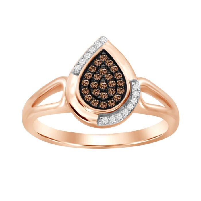 LADIES RING 0.15CT ROUND DARK BROWN DIAMOND 10K ROSE GOLD - Image 1