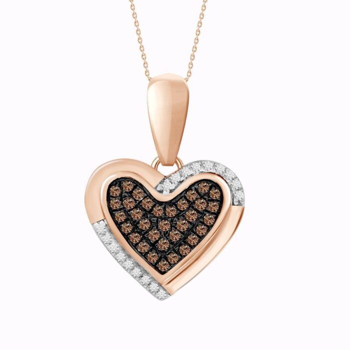 LADIES PENDANT WITH CHAIN 0.15CT ROUND DARK BROWN DIAMOND 10K ROSE GOLD - Image 1