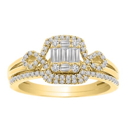 LADIES RING 0.50CT ROUND/BAGUETTE DIAMOND 14K YELLOW GOLD