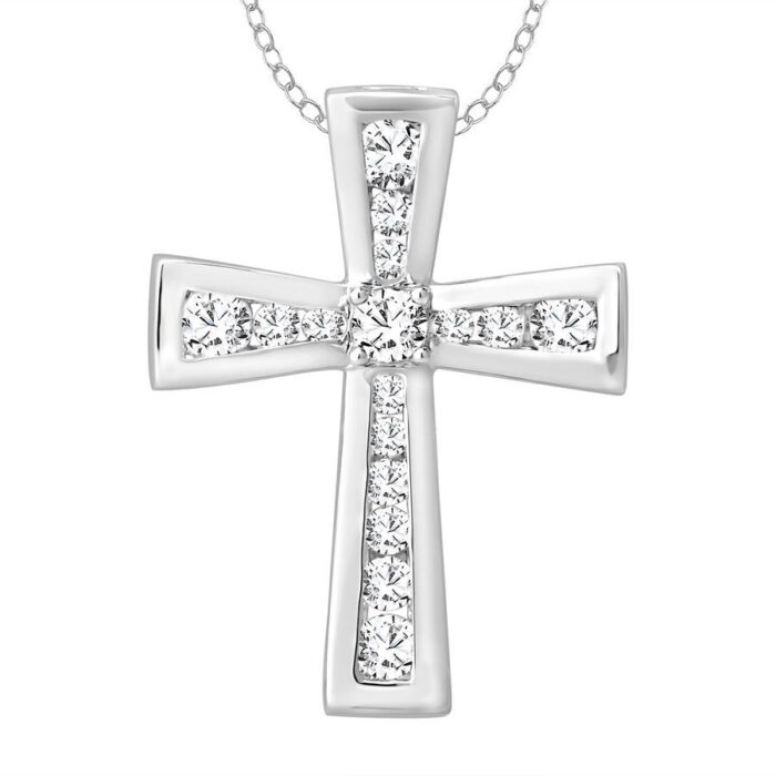 LADIES PENDANT WITH CHAIN 0.25CT ROUND DIAMOND 10K WHITE GOLD - Image 1