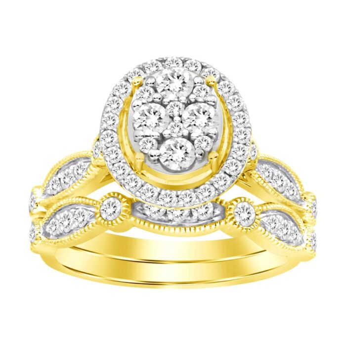 LADIES BRIDAL SET 1.00CT ROUND DIAMOND 14K YELLOW GOLD - Image 1