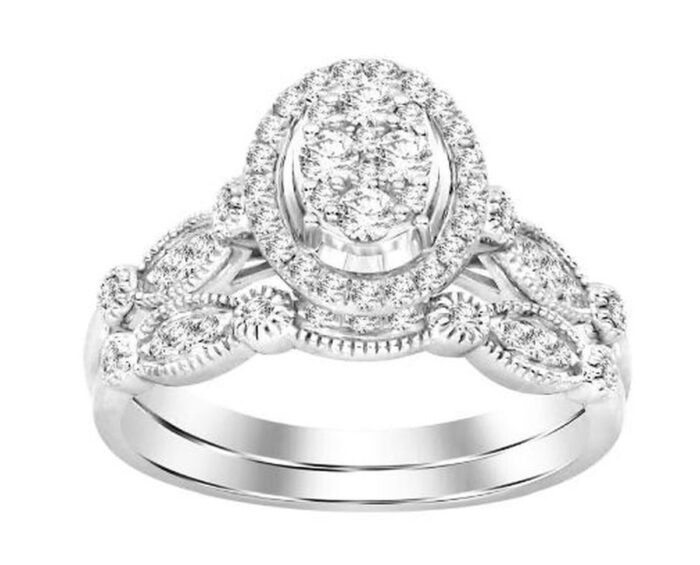 LADIES BRIDAL SET 0.50CT ROUND DIAMOND 14K WHITE GOLD - Image 1
