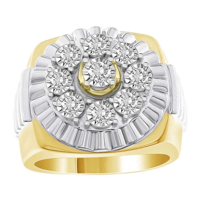 MEN'S RING 1.00CT ROUND DIAMOND 10K YELLOW GOLD - Image 1