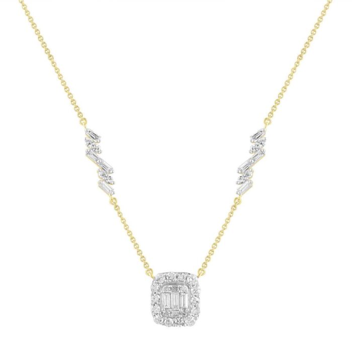 LADIES NECKLACE 1.00CT ROUND/BAGUETTE DIAMOND 14K YELLOW GOLD (SI QUALITY) - Image 1