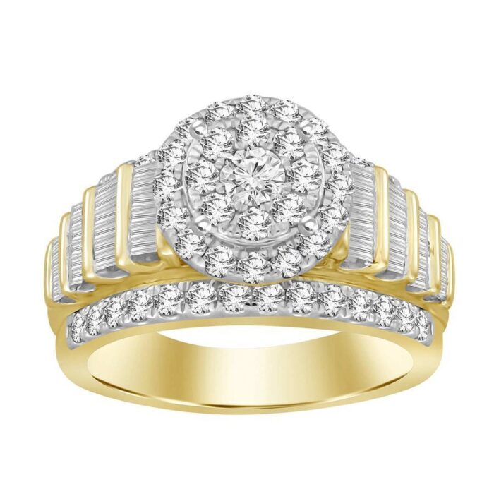 LADIES RING 1.50CT ROUND/BAGUETTE DIAMOND 10K YELLOW GOLD - Image 1