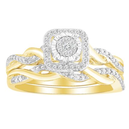 LADIES BRIDAL SET 0.10CT ROUND DIAMOND 10K YELLOW GOLD