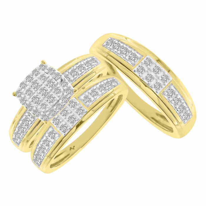 LADIES TRIO SET 0.75CT ROUND DIAMOND 10K YELLOW GOLD - Image 1