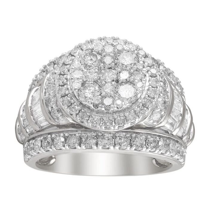 LADIES RING 3.00CT ROUND/BAGUETTE DIAMOND 10K WHITE GOLD - Image 1